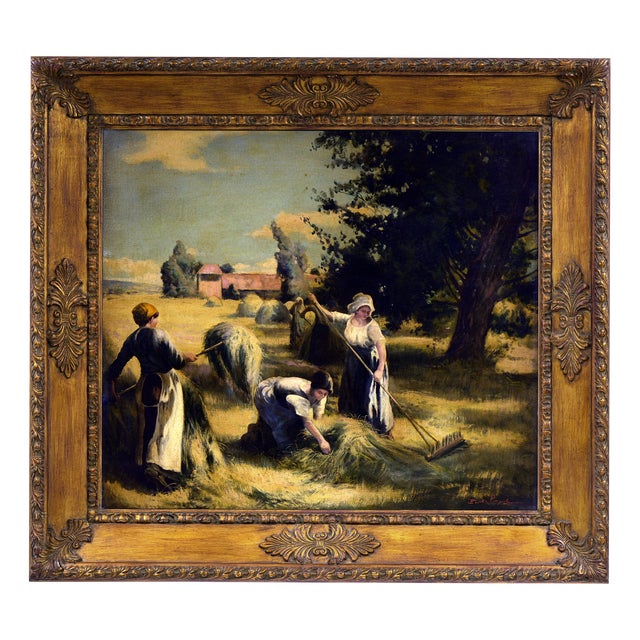 Emilio Pergola, Country Scene with Figures, 1990s, Oil on Canvas, Framed For Sale