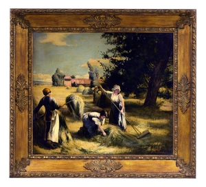 Emilio Pergola, Country Scene with Figures, 1990s, Oil on Canvas, Framed
