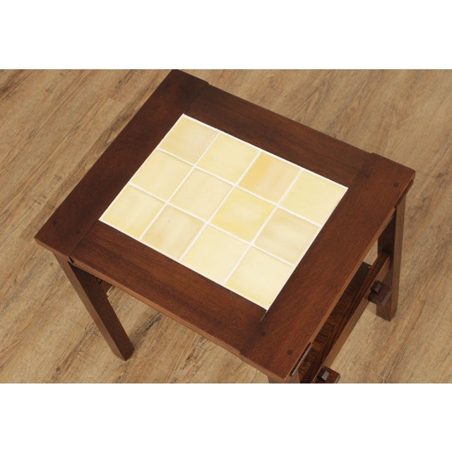 1990s Stickley Mission Collection Oak Tile Top End Tables A Pair