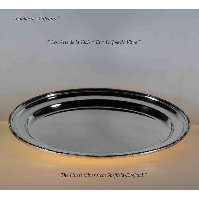 1970’s Vintage/New Silver Oval Platter With Bead Pattern, Applied Border- For Sale In New York - Image 6 of 13