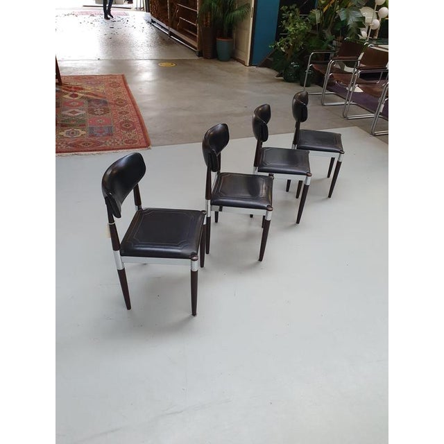 Dining Chairs in Chrome, Wood and Vinyl, Set of 4 For Sale - Image 4 of 10