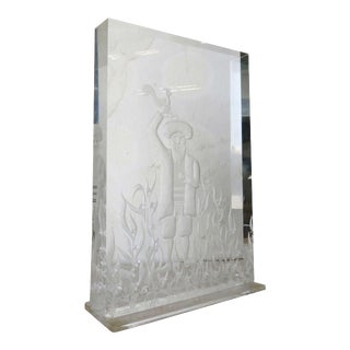 Three Dimensional "Yom Kippur" Etched Acrylic Block Art by Dekel For Sale