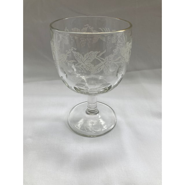 Vintage Bartlett Collins Co. clear etched glass goblets with signature thumb print pattern combined with delicate acid-...