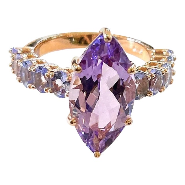 Bochic “Orient” Natural Amethyst & Lilac Tanzanite Ring Set 18K Gold & Silver For Sale