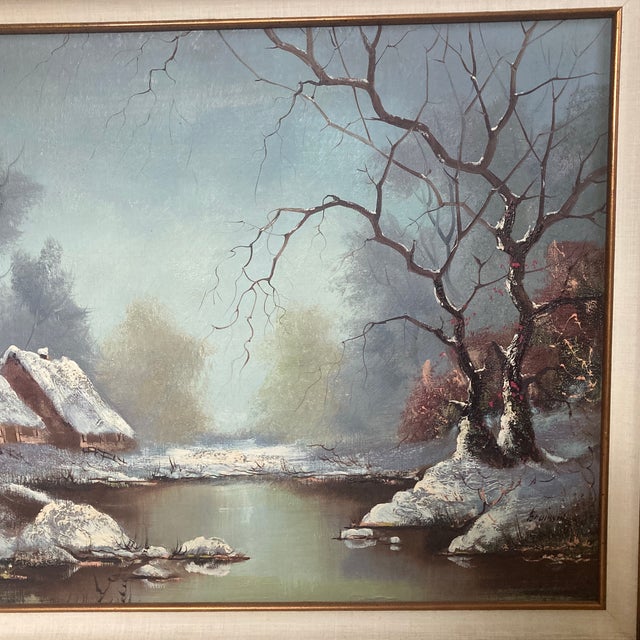 Mid-Century Modern 1960s Cornelis Bruinsma (B. 1942) Winter Dutch Landscape Oil Painting With Coa & Robert Sills Gallery 43" Frame For Sale - Image 3 of 12
