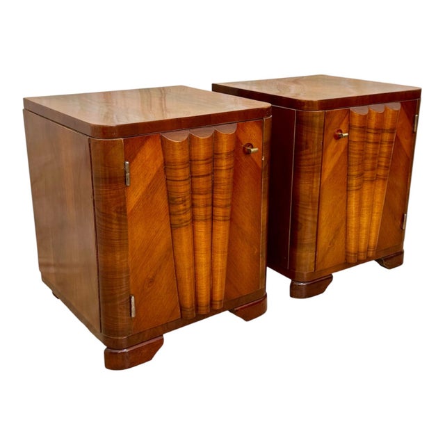 Brown Art Deco Nightstands in Walnut Root Veneer with Conical Columns, 1930s, Set of 2 For Sale - Image 8 of 14