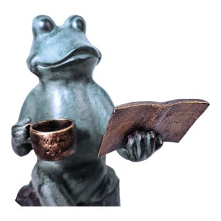 Early 20th Century Spi Frog Family Joy of Reading Aluminum Garden Sculpture For Sale