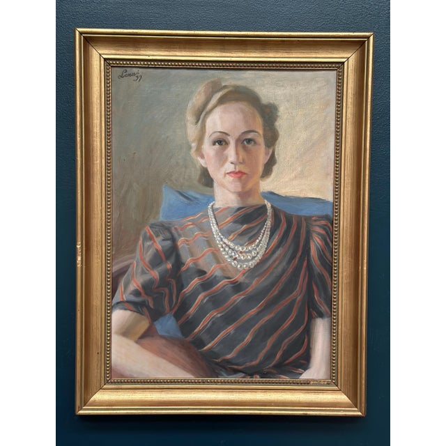 Original Swedish Oil on Canvas – “Portrait of Lady” by Lenné – Signed & Dated 1939 – Vintage & Framed – 66 × 51 cm (26" ×...
