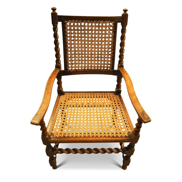 Victorian Walnut Barley Twist Library Armchair with Cane Seat & Rear For Sale - Image 6 of 8