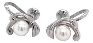 Mikimoto Estate Akoya Pearl Clip on Earrings Sterling Silver 3.53 Grams, A Pair