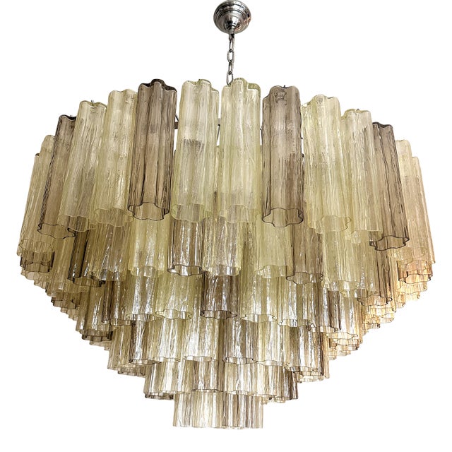 Luxury Huge Champagne E Fumè “Tronchi” Murano Glass Chandelier in Venini Style. For Sale