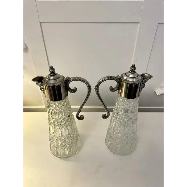 Edwardian Silver-Plated and Cut Glass Claret Jugs, 1910s, Set of 2 For Sale - Image 4 of 11