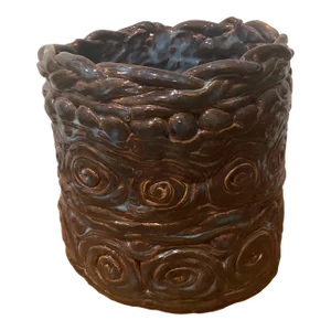 Mid-Century Modern Coiled Pottery Vase/Sculpture Handmade Glazed Signed by Hira Q