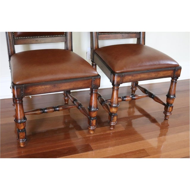 Hooker Furniture Set of Two Vintage Mid Century Modern Wynterhall Leather Dining Chairs by Hooker For Sale - Image 4 of 8