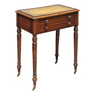 English Diminutive Writing Table or Desk of Mahogany With Inset Leather Top For Sale