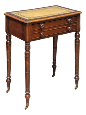 English Diminutive Writing Table or Desk of Mahogany With Inset Leather Top