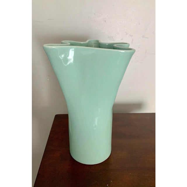 Early 21st Century Modern Mint Green Scalloped Ceramic Vase For Sale - Image 5 of 7