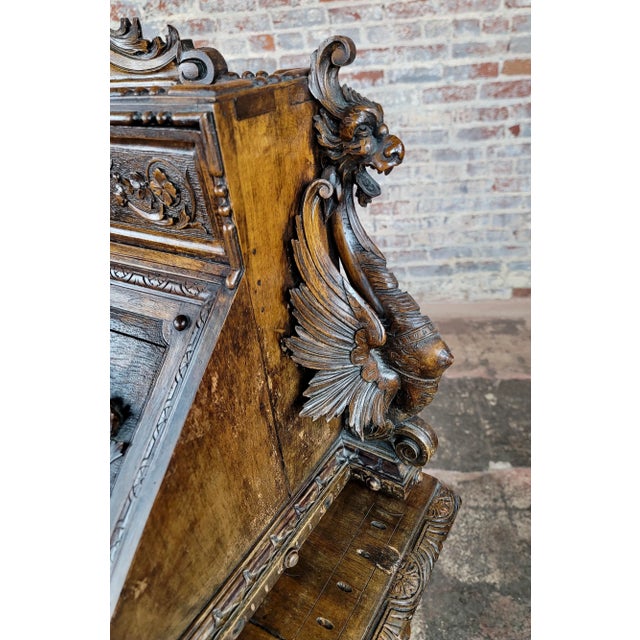 19th Century Highly Carved Italian Drop Leaf Desk W/ Griffin & Putti For Sale - Image 10 of 12