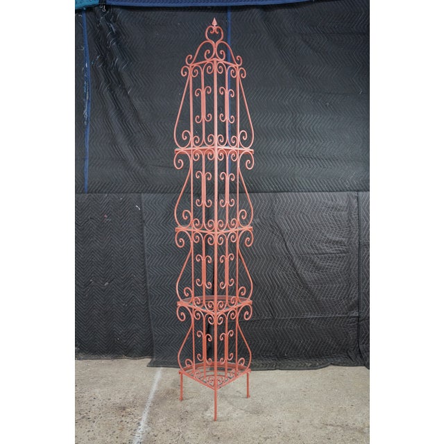Vintage French Style Red Scrolled Wrought Iron Four-Tier Corner Etagere Stand For Sale - Image 16 of 18