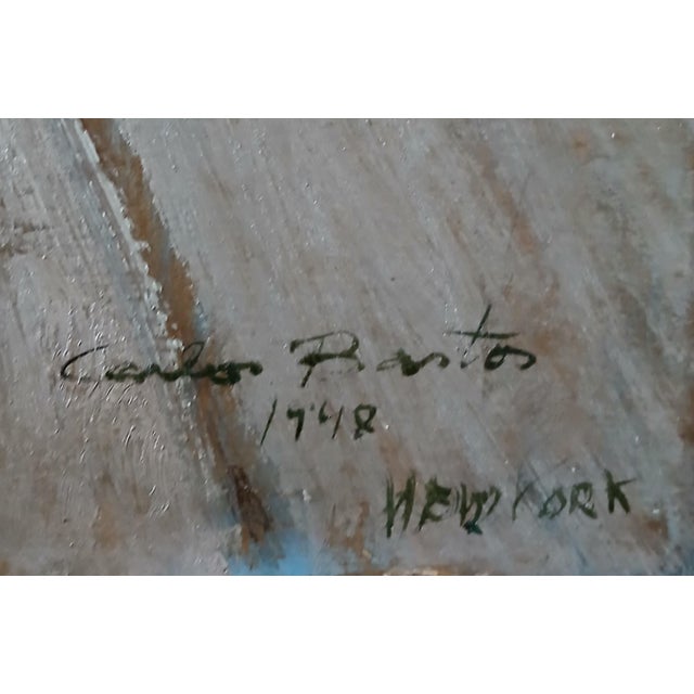 1940s Early Carlos Bastos Oil on Board "Harlequin" New York 1948 Important Artist For Sale - Image 5 of 8