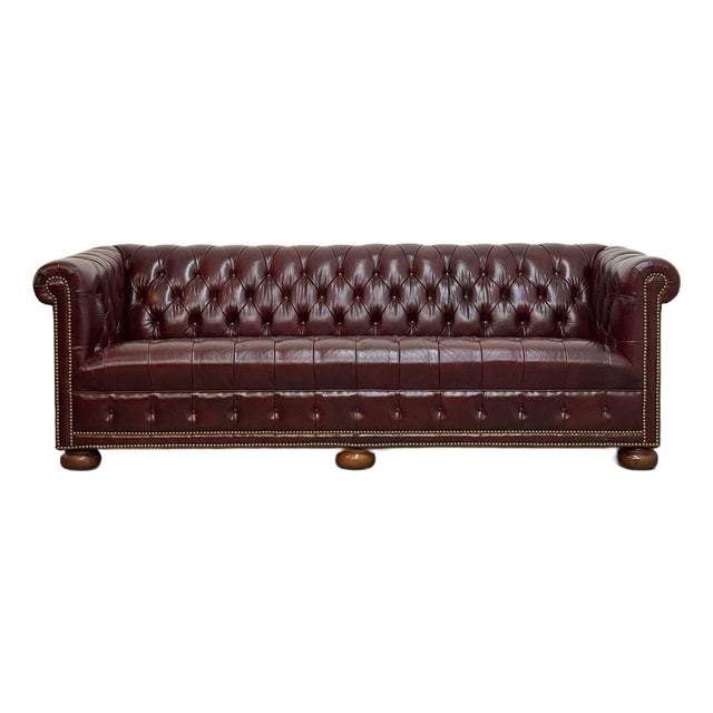 Oxblood Red Leather Chesterfield Sofa For Sale