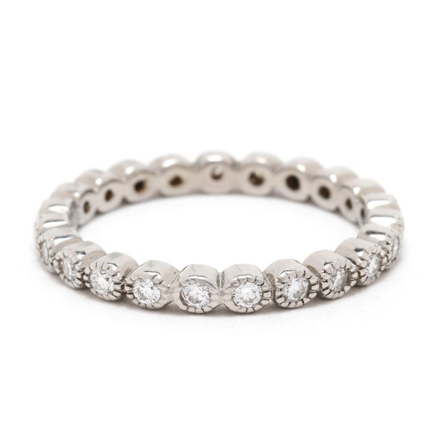 Early 21st Century 0.35ctw Bezel Milgrain Diamond Eternity Band Ring, 18k WhiteGold, Ring Size 5.25 For Sale - Image 5 of 6