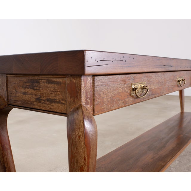 English Queen Anne Style Walnut Two-Tier Console Table 6 Ft For Sale In Sacramento - Image 6 of 18