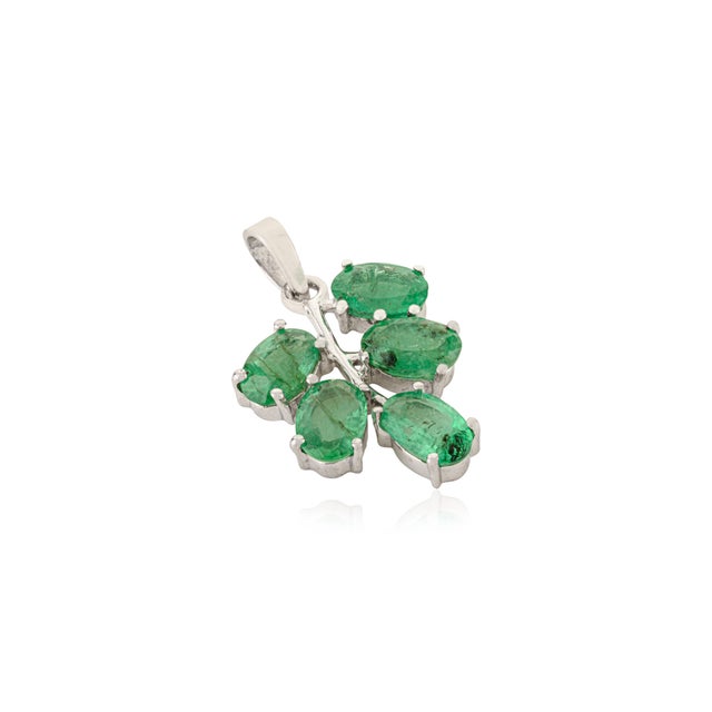 Modern Dainty Natural 6X4mm Emerald Leaf Charm Pendant Made in 925 Silver by Caratandher For Sale - Image 3 of 11