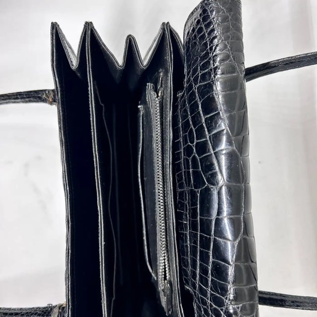 1950s Black Leather Italian Top Micro Handle Bag For Sale - Image 6 of 8