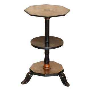 Victorian Hexagonal Burr Walnut Three Tiered Side End Table For Sale