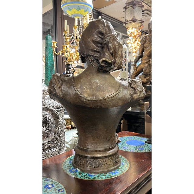 Antique French Orientalist Bust Sculpture of a Courtesan After Clement Steiner For Sale - Image 11 of 11