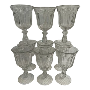 Vintage Imperial Glass “Old Williamsburg Clear” Wine Glasses - a Set of 9