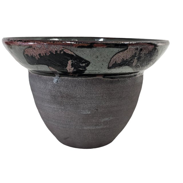Mid 20th Century Joseph Hysong Studio Art Pottery Bowl Purple 10.25” For Sale - Image 5 of 11