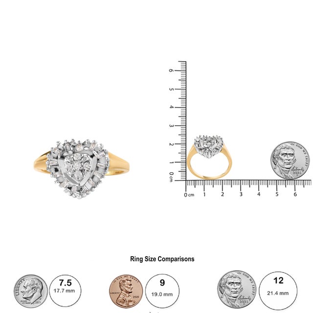 Early 21st Century 10K Yellow Gold 1/4 Cttw Round and Baguette cut Diamond Heart Shape Ballerina Ring (H-I Color, I1-I2 Clarity) - Ring Size 7 For Sale - Image 5 of 5
