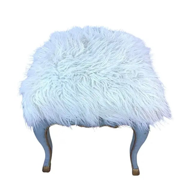 Rococo Pair of Italian Rococo Square Stools With Faux Sheepskin For Sale - Image 3 of 8
