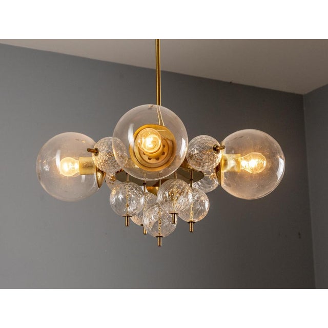 Goldenrod Glass and Brass Chandelier from Jaroslav Bejvl, Czechoslovakia, 1970s For Sale - Image 8 of 9