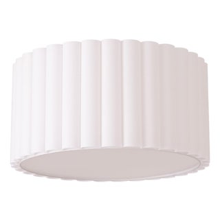 Scallop Flush Mount - Satin Nickel Steel, Drum White Linen Shade, Modern, Dimmable, Elv Dimmer For Sale