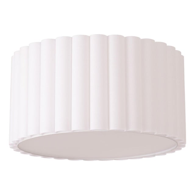 Scallop Flush Mount - Satin Nickel Steel, Drum White Linen Shade, Modern, Dimmable, Elv Dimmer For Sale