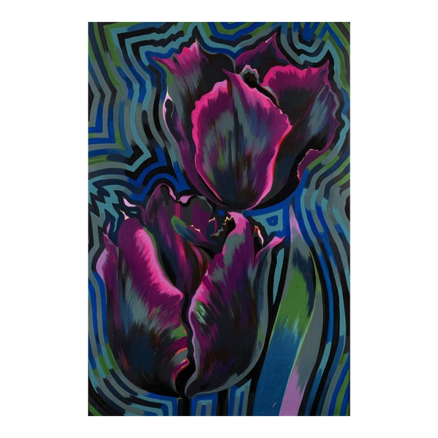 Lowell NesbittFlowers 1978, Op Art Floral Oil Tempera on Board Roses Pop Art Large Painting, 1978 For Sale