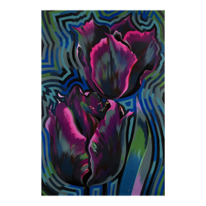 Lowell NesbittFlowers 1978, Op Art Floral Oil Tempera on Board Roses Pop Art Large Painting, 1978