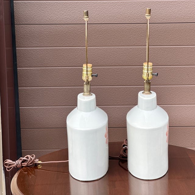 Off-white Vintage Mar-Kel Ceramic Floral Lily Table Lamps - a Pair For Sale - Image 8 of 12