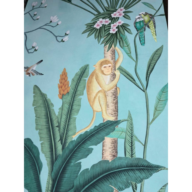 Hand-Painted Chinoiserie Tropical Garden Mural on Edo Xuan Paper – 7 Panels For Sale - Image 4 of 10