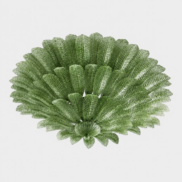 Monumental Venetian Green ” Leaves Graniglia” Murano Glass Flush Mount All leaves are made in a traditional slab Murano...