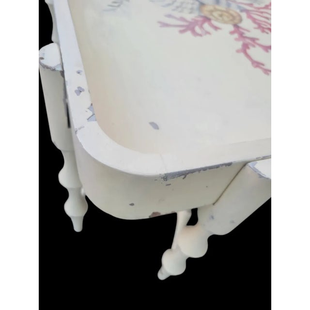 Wood Massive Vintage CoastalSeashell Painted Off White Distressed Tray Top Coffee Table For Sale - Image 7 of 12