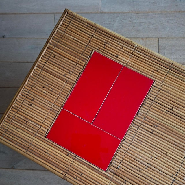 French Rattan Coffee Table with Tiles, 1960s For Sale - Image 10 of 11