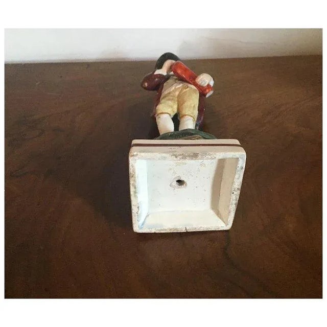 Red Antique Early 19th Century English George III Staffordshire Pearlware Figure of a Musician Playing the Hurdy-Gurdy 1800 For Sale - Image 8 of 9