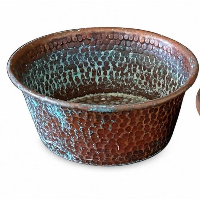 Traditional Vintage Solid Copper Hammered Pet Bowls – Dog or Cat Food & Water – Set of 2 For Sale - Image 3 of 12