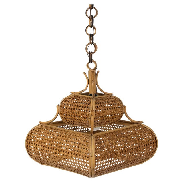 Mid-Century Modern French Riviera Rattan and Wicker Pendant Light, 1960s For Sale - Image 15 of 16