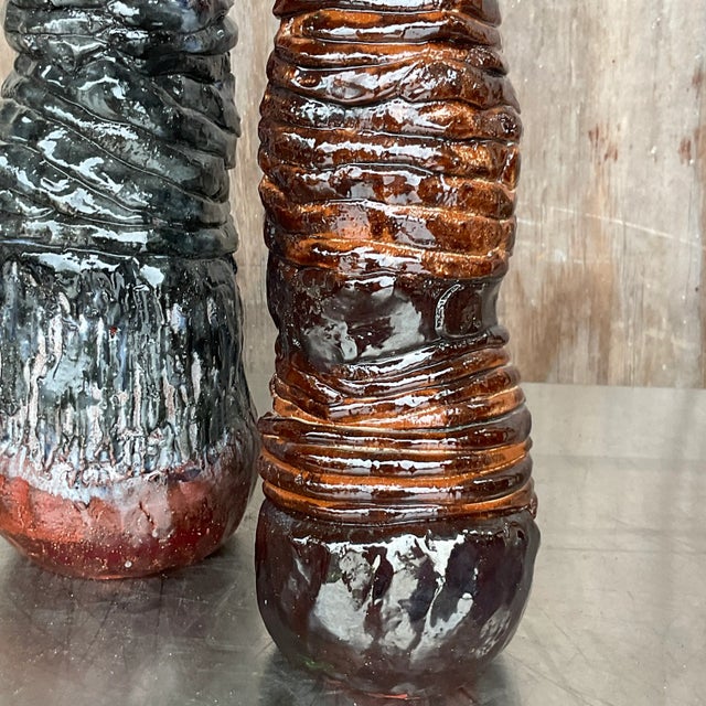 Boho Chic Vintage Boho Signed Hand Made Studio Pottery Vases - a Pair For Sale - Image 3 of 12