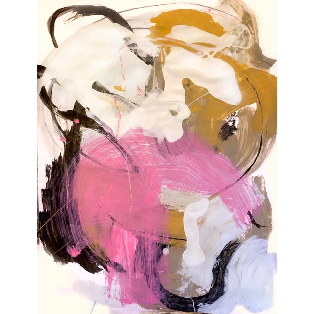 Rich Abstract Painting on Paper: Pinks, Light Greys, Ochres For Sale